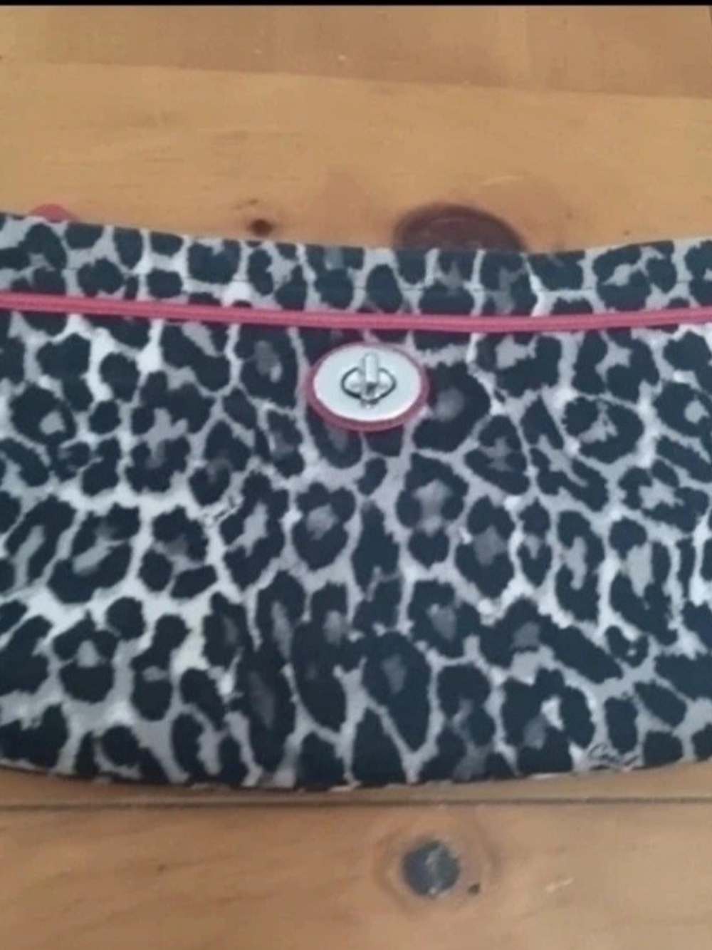 Coach Leopard Print Clutch with Pink Trim and Turn-Lock